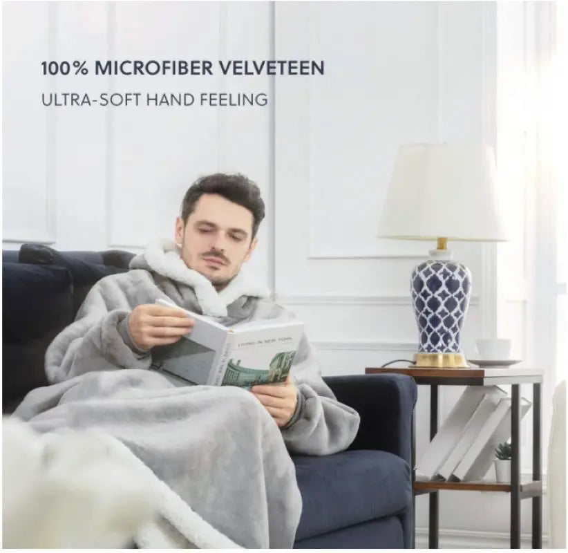 Winter Hoodies Sweatshirt Thick Warm Fleece Giant TV Oversized Wearable Blanket with Flannel Sleeves Hooded Blanket