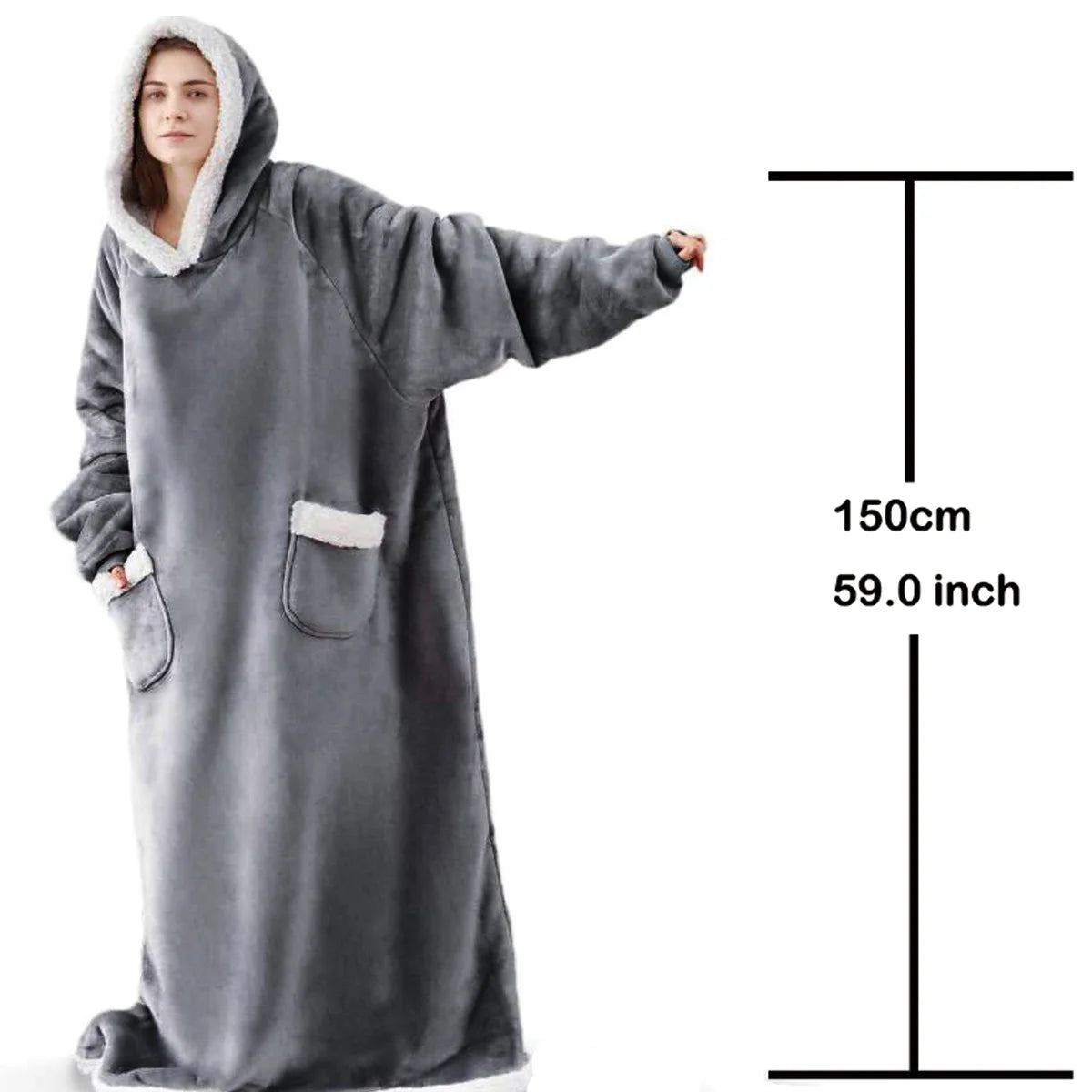 Winter Hoodies Sweatshirt Thick Warm Fleece Giant TV Oversized Wearable Blanket with Flannel Sleeves Hooded Blanket
