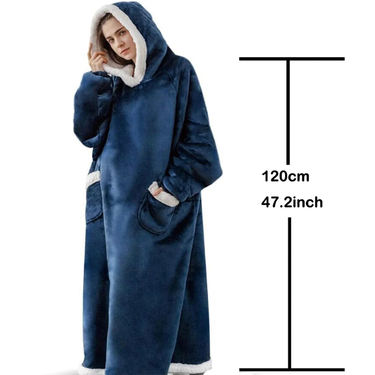 Winter Hoodies Sweatshirt Thick Warm Fleece Giant TV Oversized Wearable Blanket with Flannel Sleeves Hooded Blanket