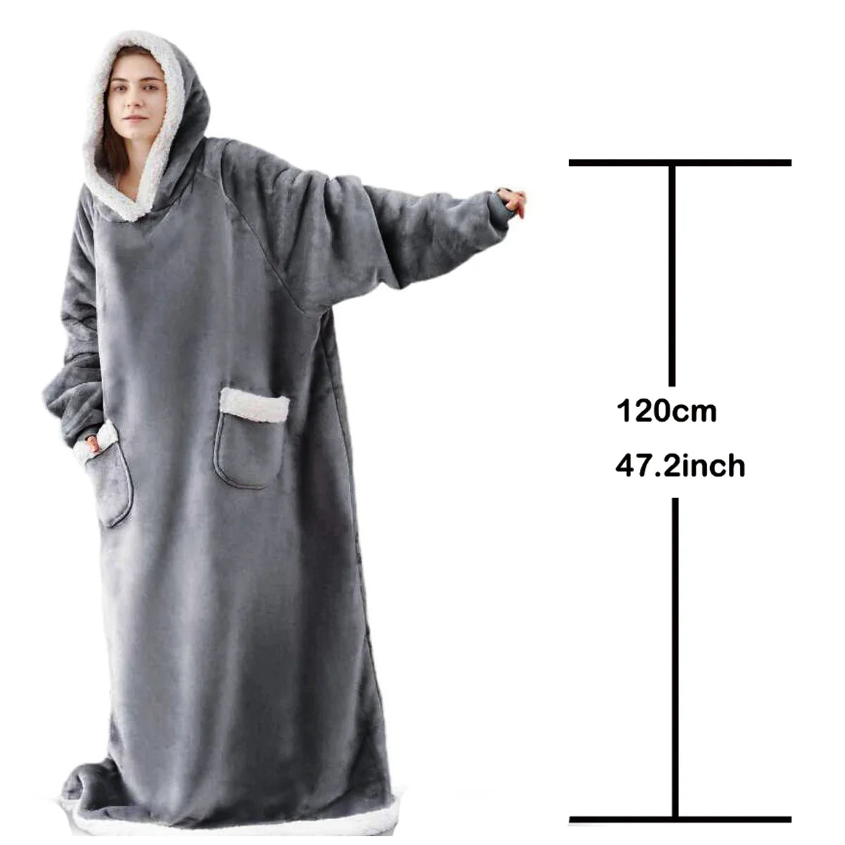 Winter Hoodies Sweatshirt Thick Warm Fleece Giant TV Oversized Wearable Blanket with Flannel Sleeves Hooded Blanket