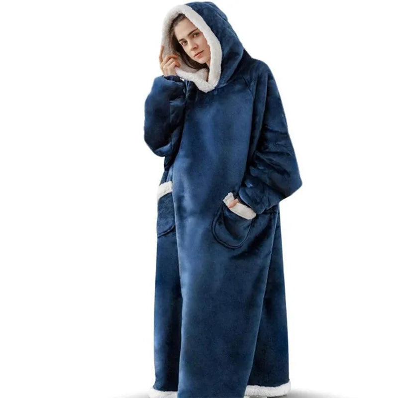 Winter Hoodies Sweatshirt Thick Warm Fleece Giant TV Oversized Wearable Blanket with Flannel Sleeves Hooded Blanket