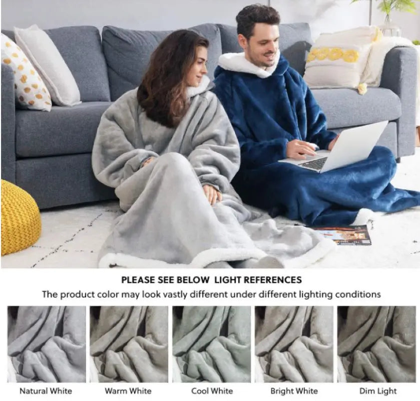 Winter Hoodies Sweatshirt Thick Warm Fleece Giant TV Oversized Wearable Blanket with Flannel Sleeves Hooded Blanket