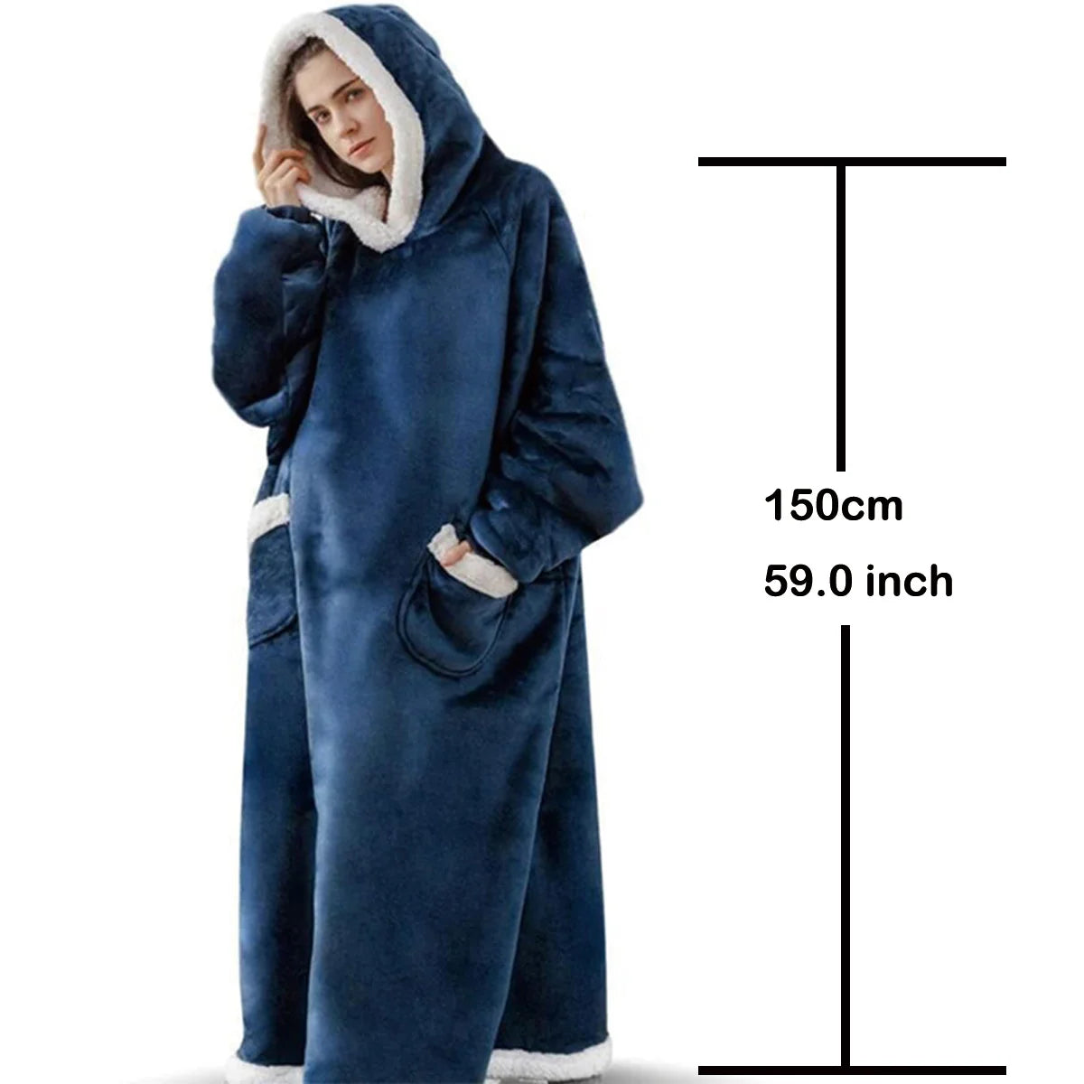 Winter Hoodies Sweatshirt Thick Warm Fleece Giant TV Oversized Wearable Blanket with Flannel Sleeves Hooded Blanket