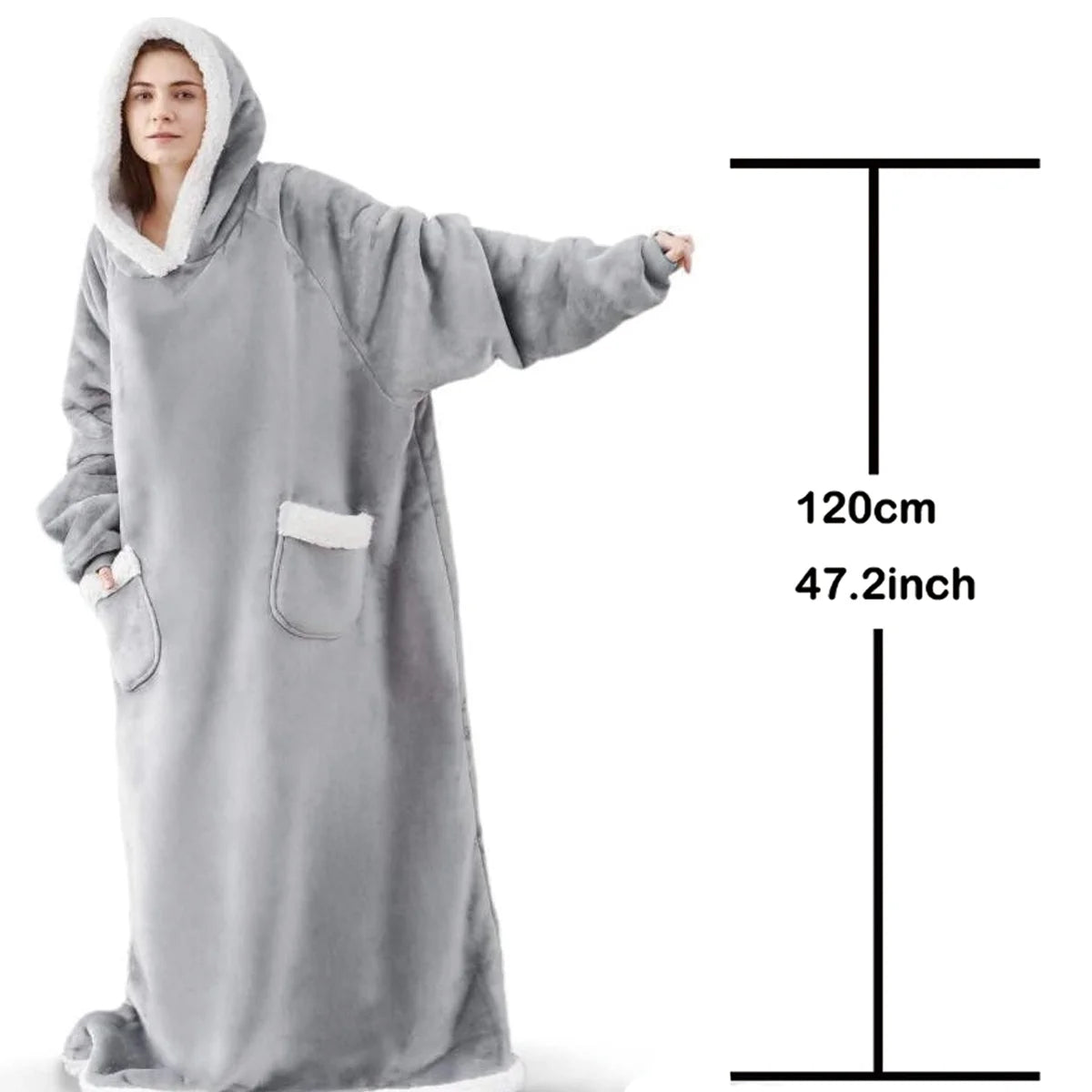 Winter Hoodies Sweatshirt Thick Warm Fleece Giant TV Oversized Wearable Blanket with Flannel Sleeves Hooded Blanket