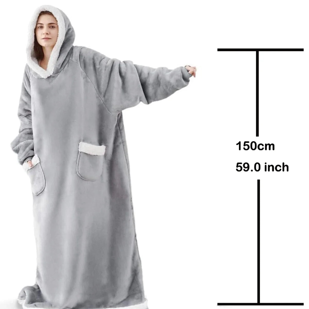 Winter Hoodies Sweatshirt Thick Warm Fleece Giant TV Oversized Wearable Blanket with Flannel Sleeves Hooded Blanket
