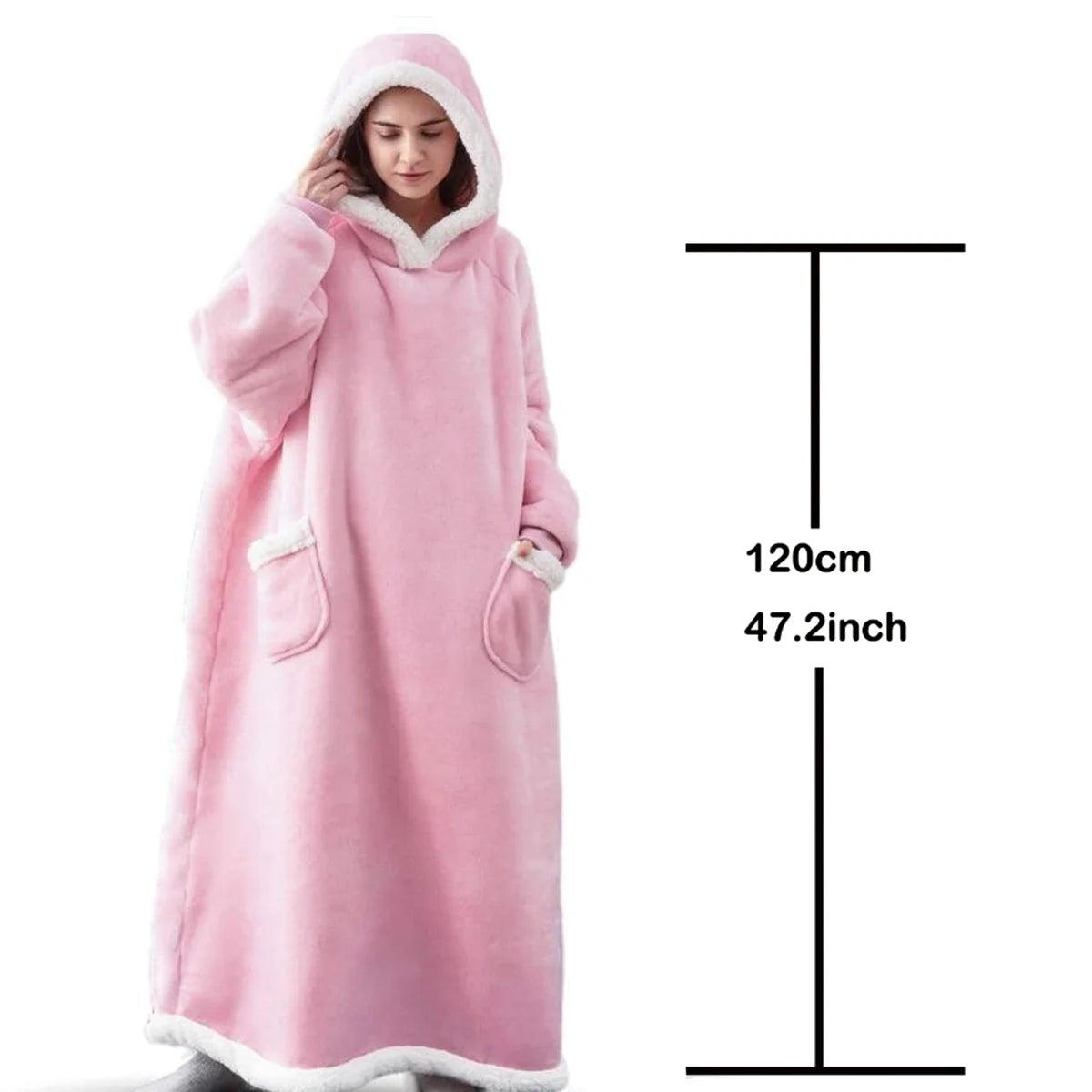 Winter Hoodies Sweatshirt Thick Warm Fleece Giant TV Oversized Wearable Blanket with Flannel Sleeves Hooded Blanket