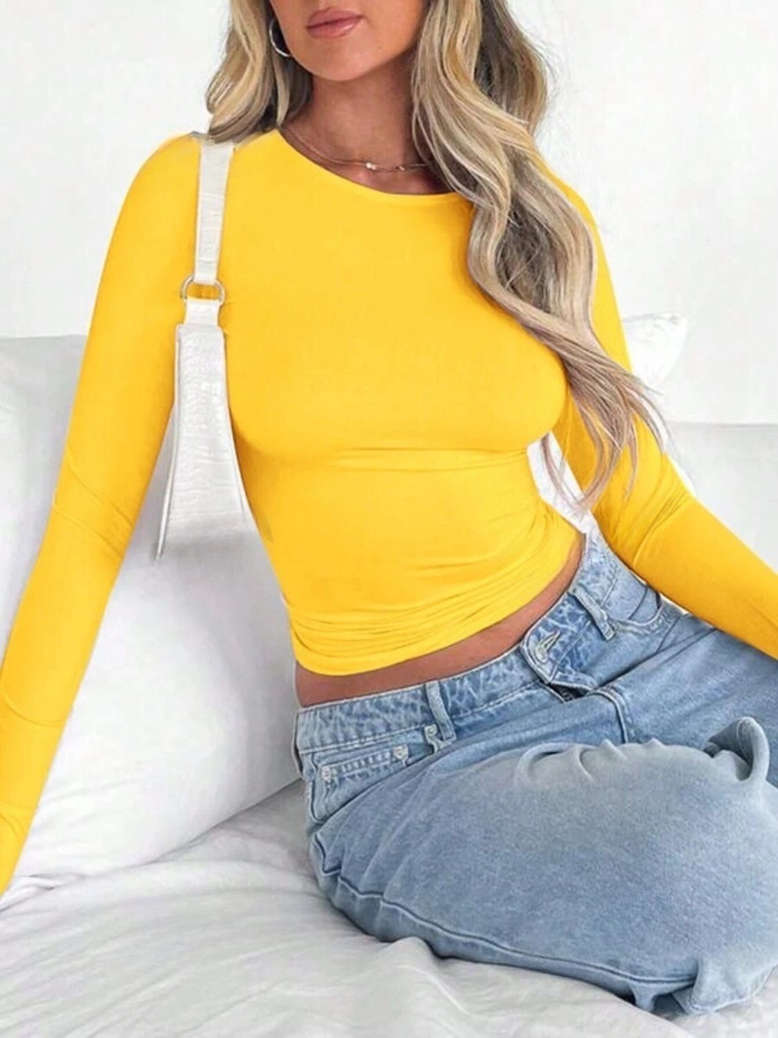 Solid Color Round Neck Long Sleeve T-Shirt