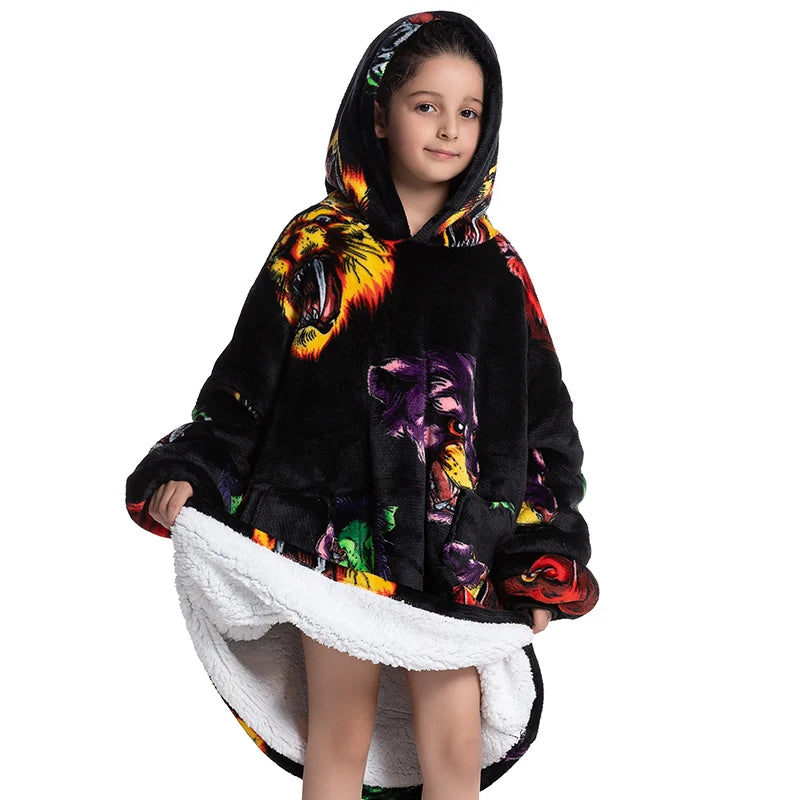 Oversized Wearable Blanket Hoodie Fleece Warm Soft Winter Hoodie Sweatshirt for Kids Adults Snuggle Pullover