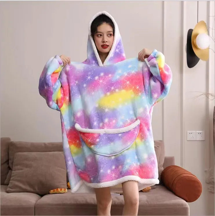 Oversized Wearable Blanket Hoodie Fleece Warm Soft Winter Hoodie Sweatshirt for Kids Adults Snuggle Pullover