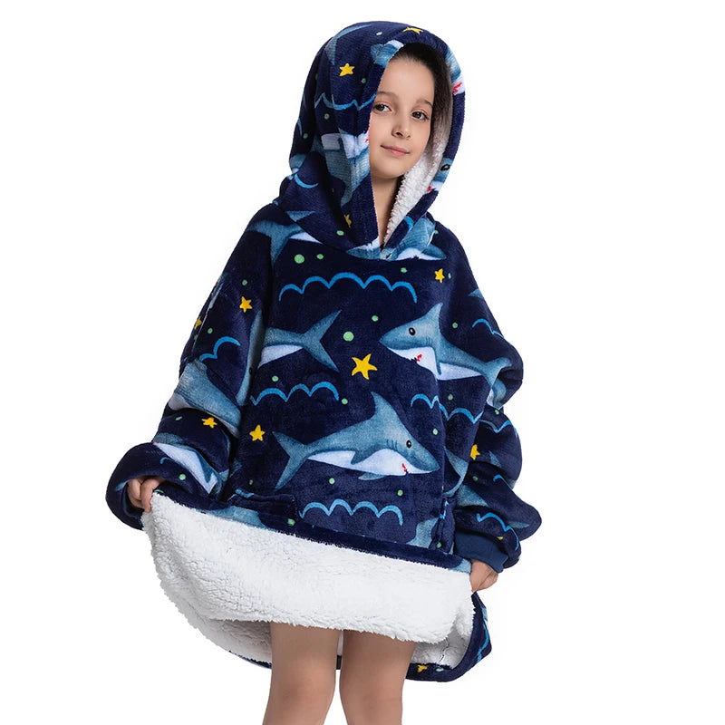 Oversized Wearable Blanket Hoodie Fleece Warm Soft Winter Hoodie Sweatshirt for Kids Adults Snuggle Pullover