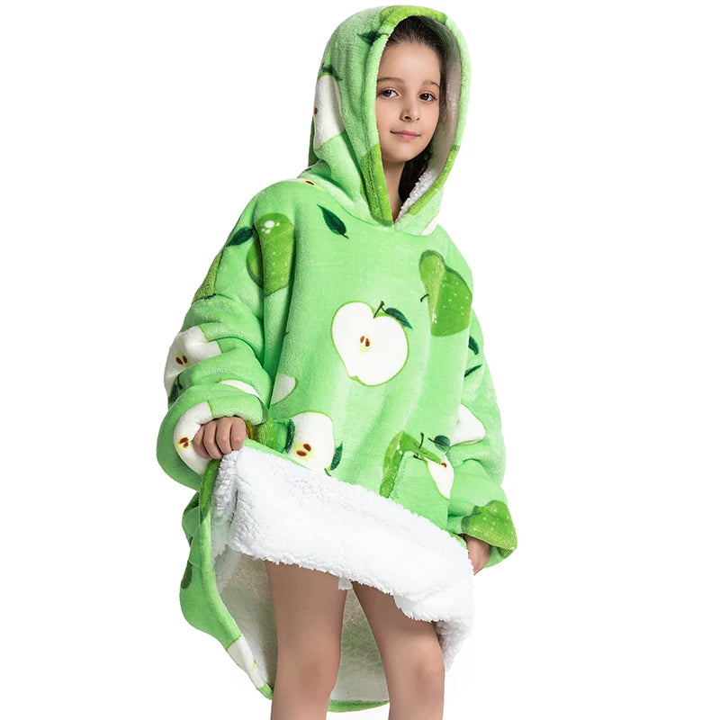 Oversized Wearable Blanket Hoodie Fleece Warm Soft Winter Hoodie Sweatshirt for Kids Adults Snuggle Pullover