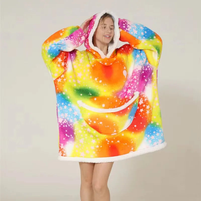 Oversized Wearable Blanket Hoodie Fleece Warm Soft Winter Hoodie Sweatshirt for Kids Adults Snuggle Pullover