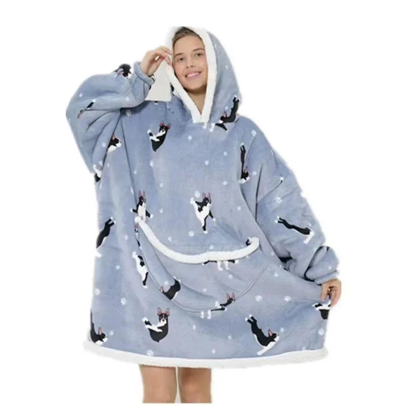 Oversized Wearable Blanket Hoodie Fleece Warm Soft Winter Hoodie Sweatshirt for Kids Adults Snuggle Pullover