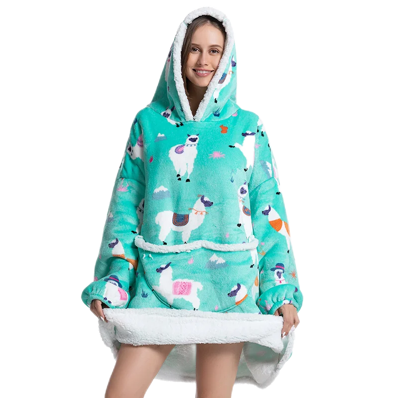 Oversized Wearable Blanket Hoodie Fleece Warm Soft Winter Hoodie Sweatshirt for Kids Adults Snuggle Pullover