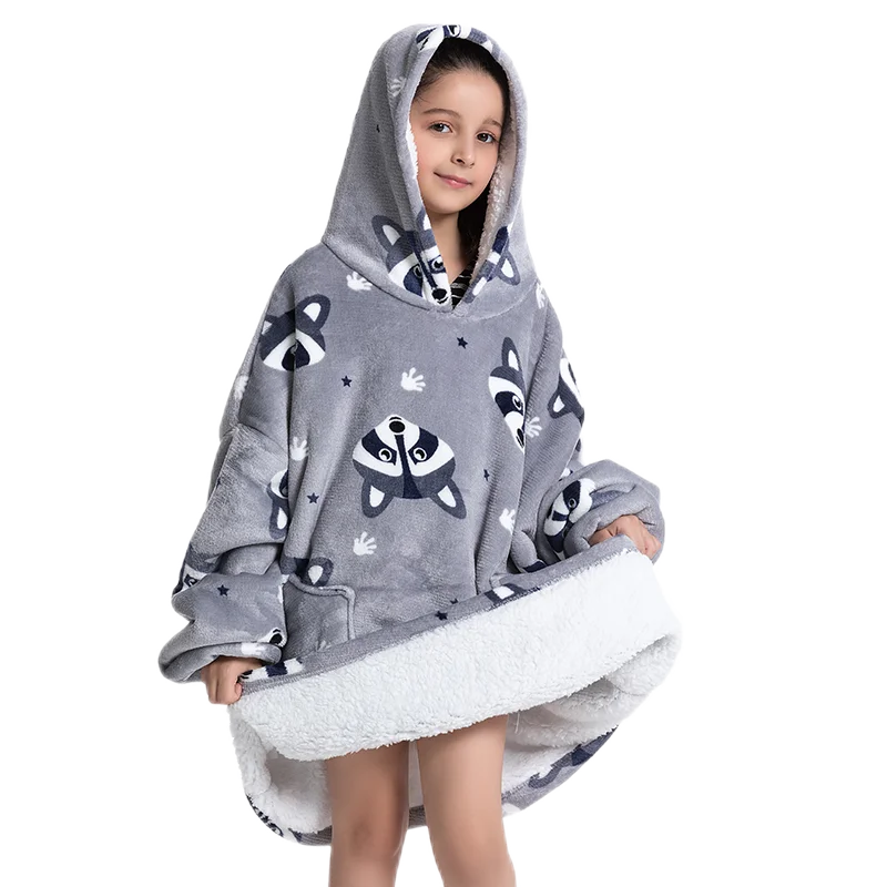 Oversized Wearable Blanket Hoodie Fleece Warm Soft Winter Hoodie Sweatshirt for Kids Adults Snuggle Pullover