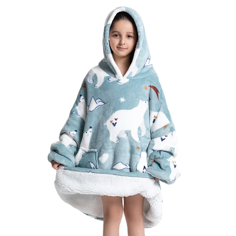 Oversized Wearable Blanket Hoodie Fleece Warm Soft Winter Hoodie Sweatshirt for Kids Adults Snuggle Pullover