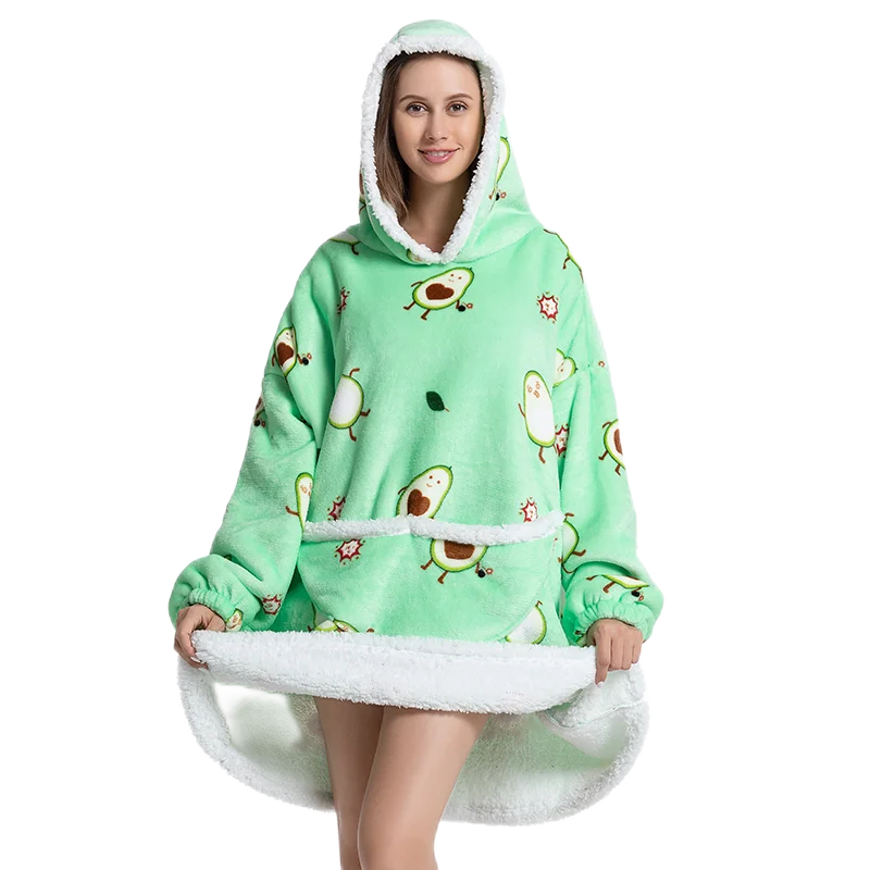 Oversized Wearable Blanket Hoodie Fleece Warm Soft Winter Hoodie Sweatshirt for Kids Adults Snuggle Pullover