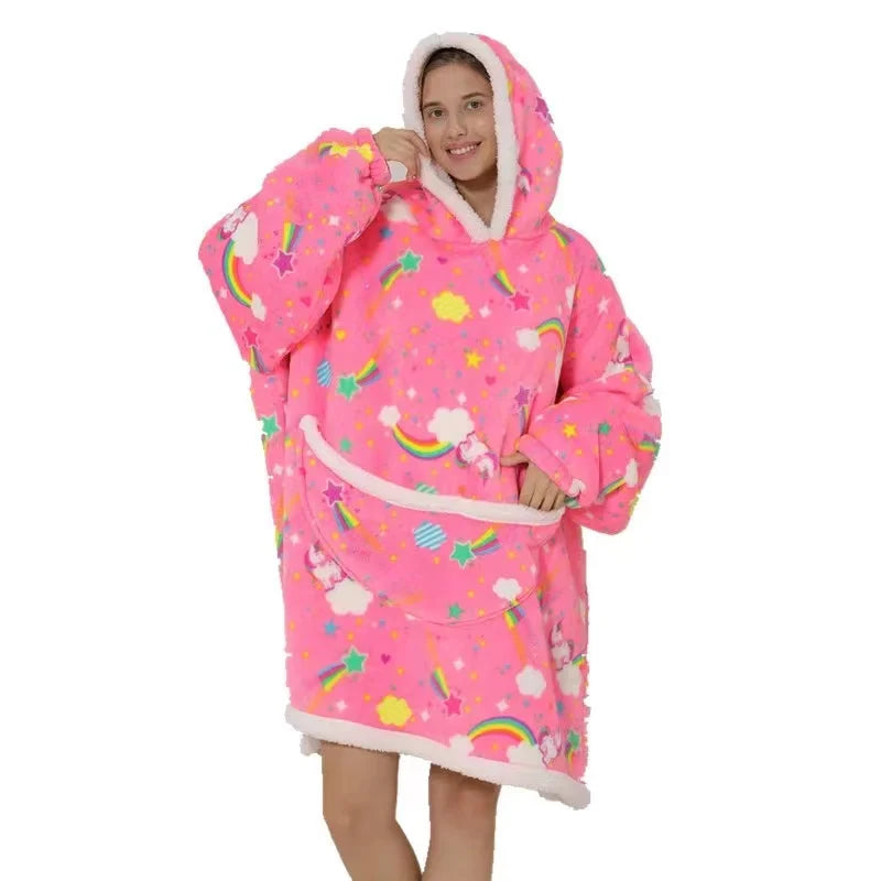 Oversized Wearable Blanket Hoodie Fleece Warm Soft Winter Hoodie Sweatshirt for Kids Adults Snuggle Pullover