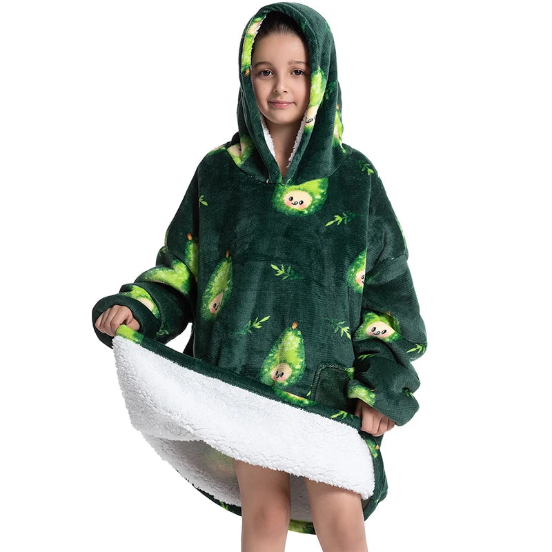 Oversized Wearable Blanket Hoodie Fleece Warm Soft Winter Hoodie Sweatshirt for Kids Adults Snuggle Pullover