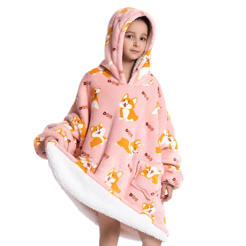 Oversized Wearable Blanket Hoodie Fleece Warm Soft Winter Hoodie Sweatshirt for Kids Adults Snuggle Pullover