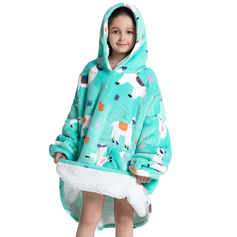 Oversized Wearable Blanket Hoodie Fleece Warm Soft Winter Hoodie Sweatshirt for Kids Adults Snuggle Pullover