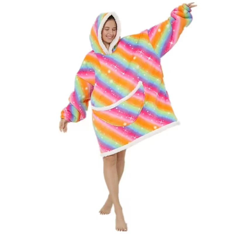 Oversized Wearable Blanket Hoodie Fleece Warm Soft Winter Hoodie Sweatshirt for Kids Adults Snuggle Pullover