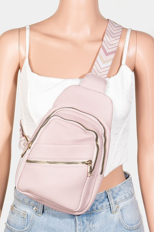 Fame PU Leather Chevron Strap Crossbody Bag